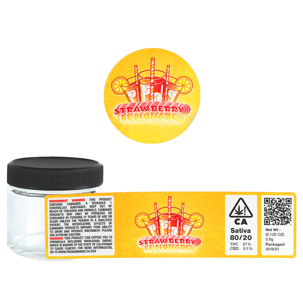 Strawberry Lemonade Glass Jars. 60ml suitable for 3.5g or 1/8 oz. Unlabelled.