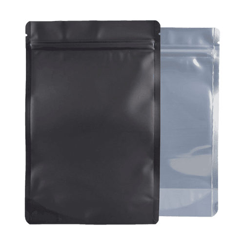 28G Mylar Bags - Black and Clear - Rounded Corners - Strain Labels