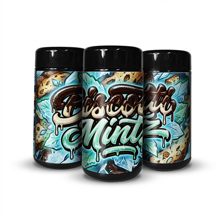 Biscotti Mintz Tall 100ML / 7G Labelled Miron Glass Jars