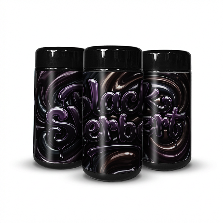 Black Sherbet Tall 100ML / 7G Labelled Miron Glass Jars