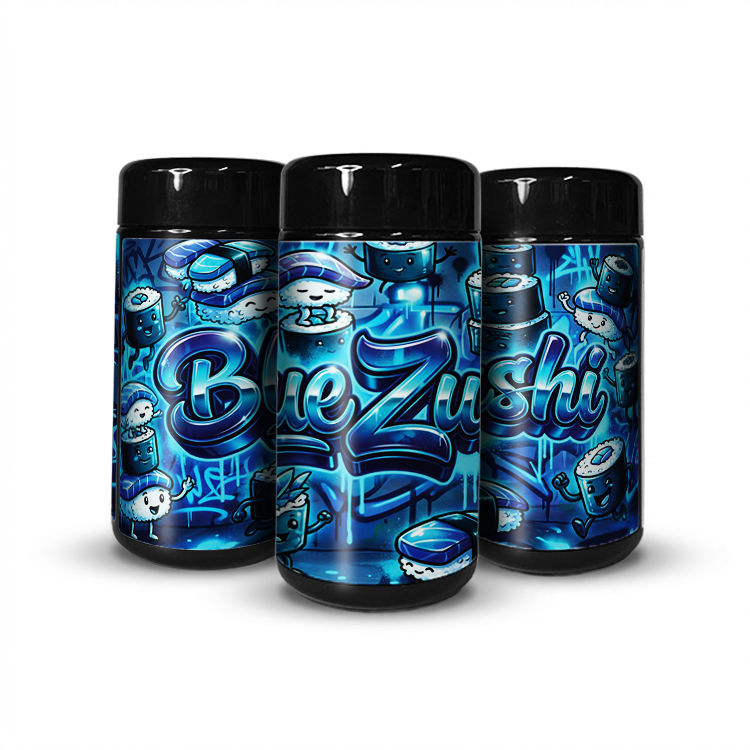 Blue Zushi Tall 100ML / 7G Labelled Miron Glass Jars