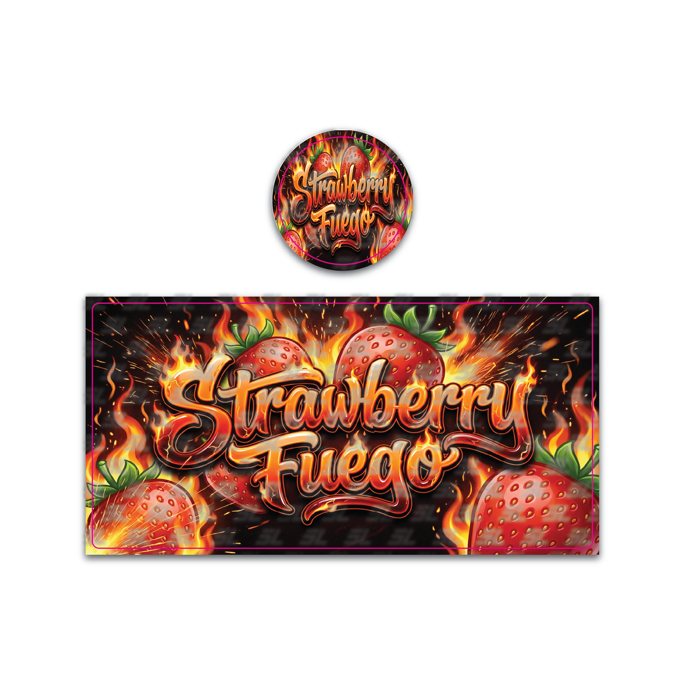 Strawberry Fuego Tall 100ML / 7G Miron Glass Jar LABELS ONLY