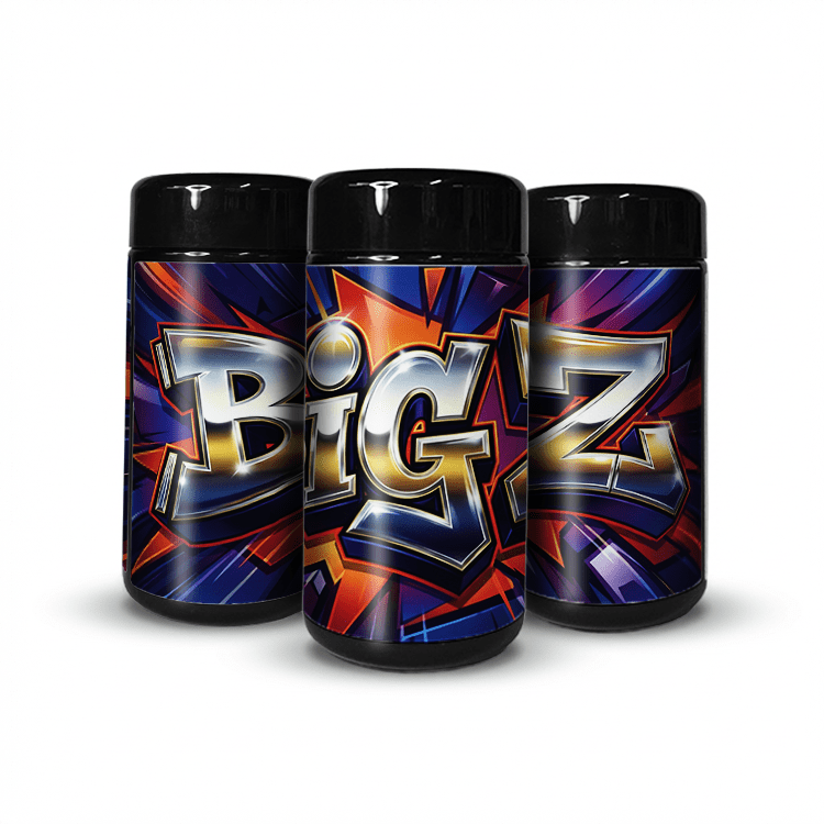 Big Z Tall 100ML / 7G Labelled Miron Glass Jars - Strain Labels