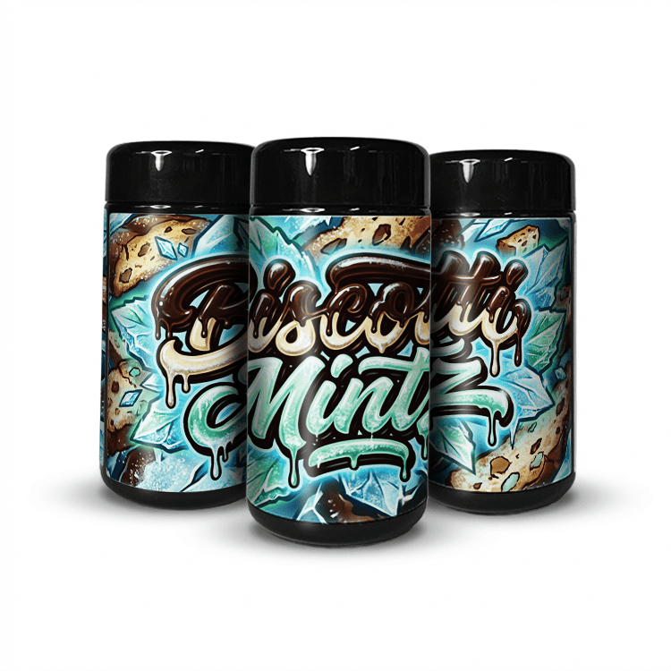 Biscotti Mintz Tall 100ML / 7G Labelled Miron Glass Jars - Strain Labels