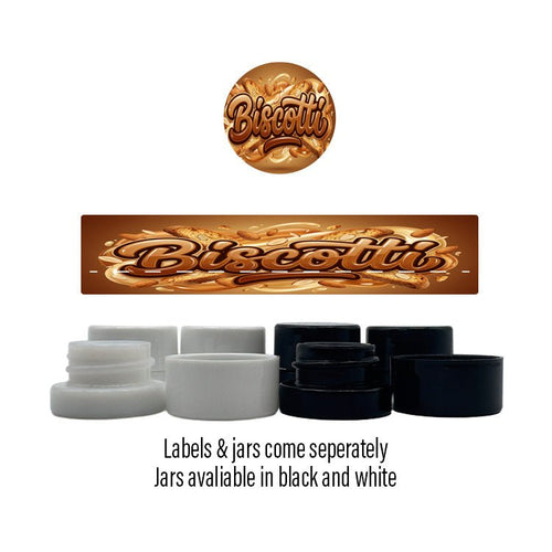 Biscotti Side and Lid Labels with 5ml Extract Jars - Strain Labels