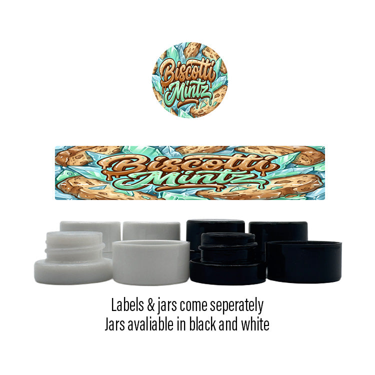 Biscotti Mintz Side and Lid Labels with 5ml Extract Jars