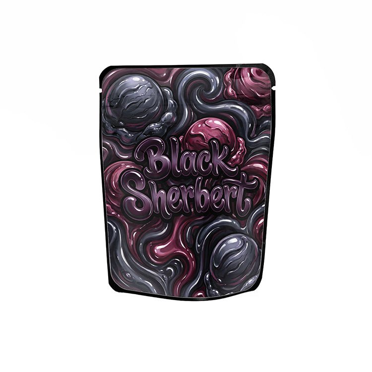 Black Sherbet Labelled Mylar Bags - Strain Labels