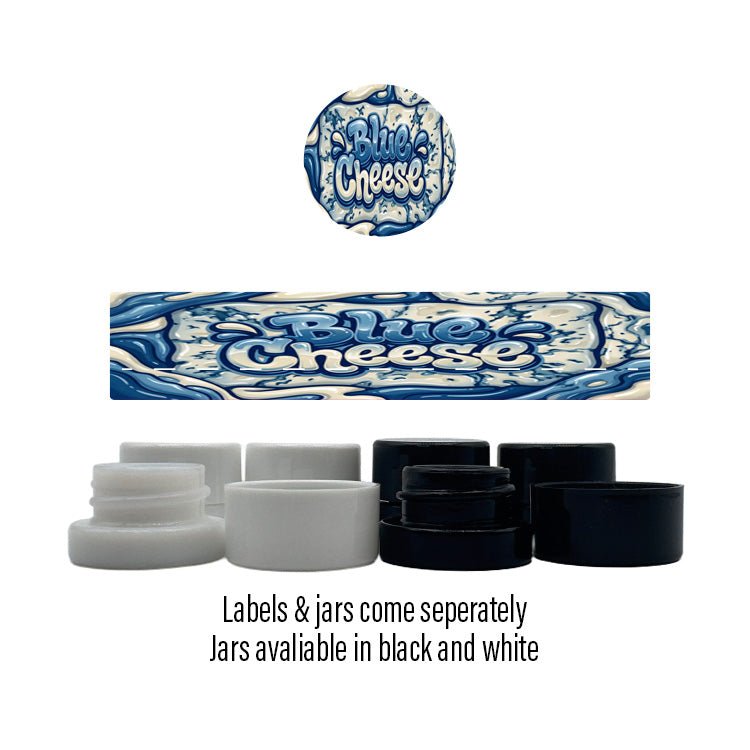 Blue Cheese Side and Lid Labels with 5ml Extract Jars - Strain Labels