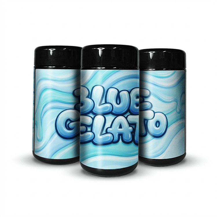 Blue Gelato Tall 100ML / 7G Labelled Miron Glass Jars - Strain Labels