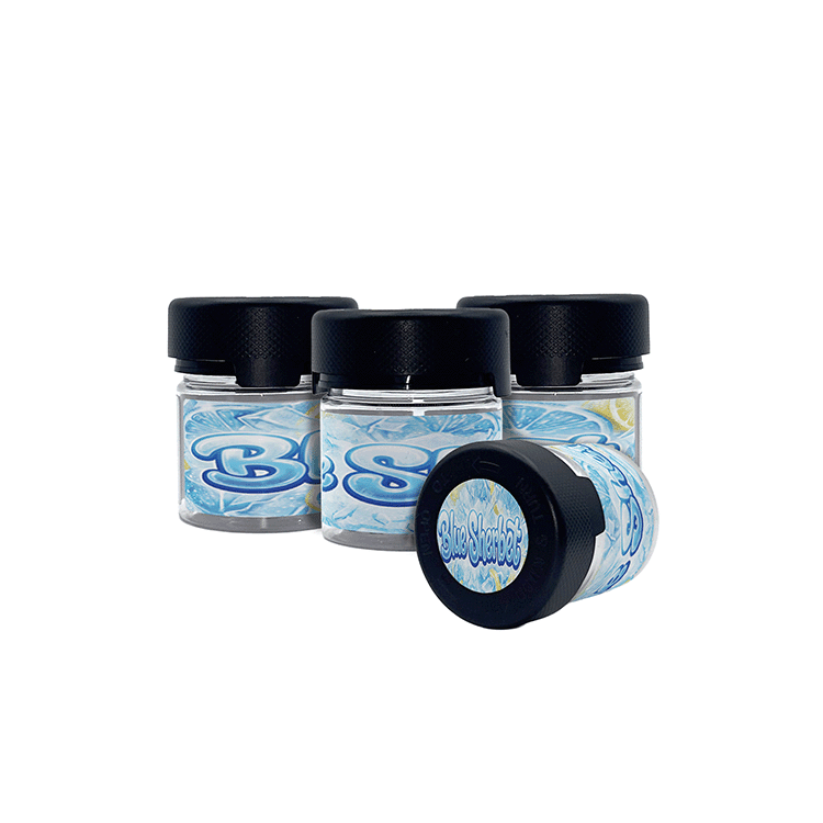 Blue Sherbet 60ml/2oz Labelled Clear Chubby Gorilla Child Proof Plastic Jars - Strain Labels
