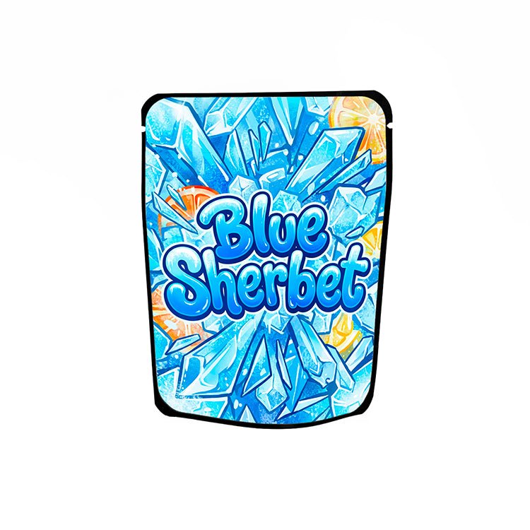Blue Sherbet Labelled Mylar Bags - Strain Labels