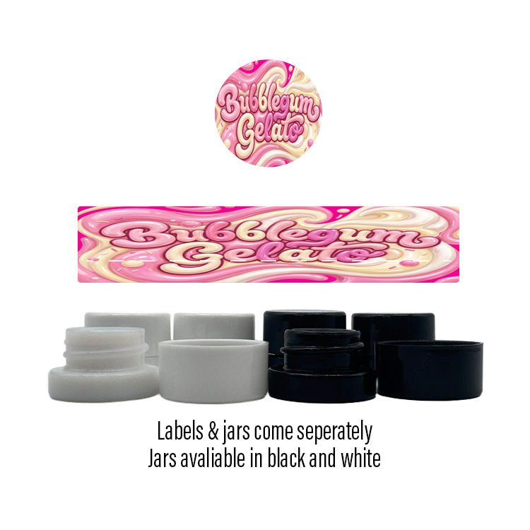 Bubblegum Gelato Side and Lid Labels with 5ml Extract Jars - Strain Labels