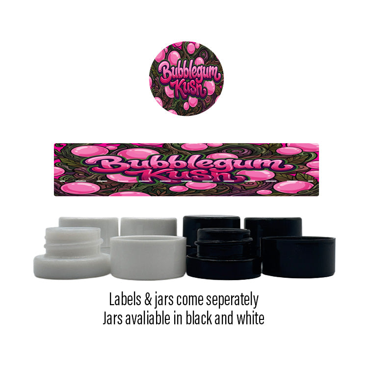 Bubblegum Kush Side and Lid Labels with 5ml Extract Jars