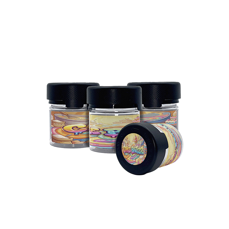 Cake Batter 60ml/2oz Labelled Clear Chubby Gorilla Child Proof Plastic Jars - Strain Labels