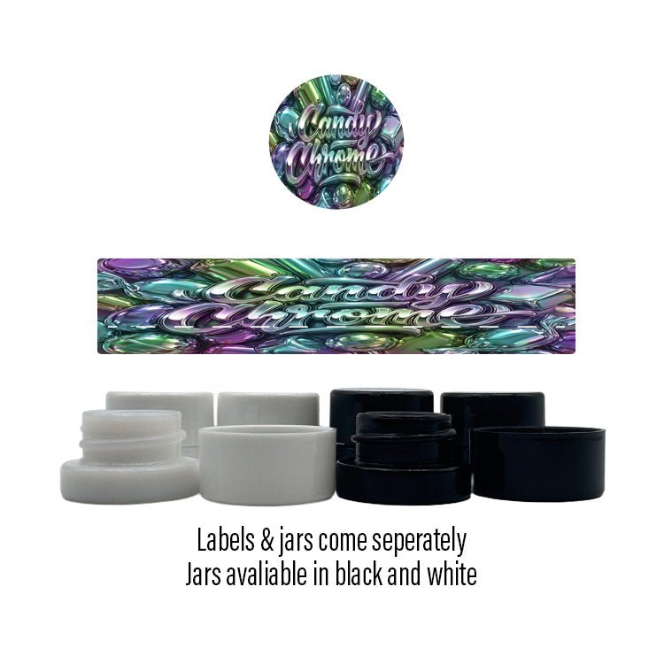 Candy Chrome Side and Lid Labels with 5ml Extract Jars - Strain Labels