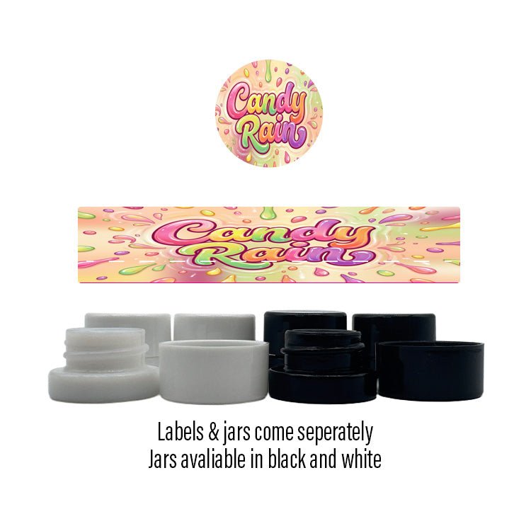 Candy Rain Side and Lid Labels with 5ml Extract Jars - Strain Labels