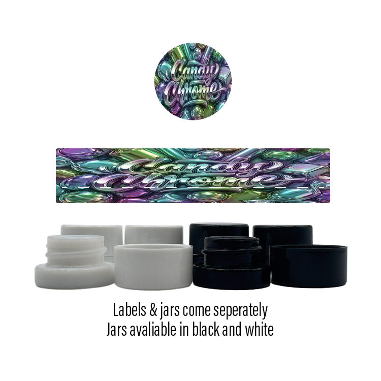 Candy Chrome Side and Lid Labels with 5ml Extract Jars