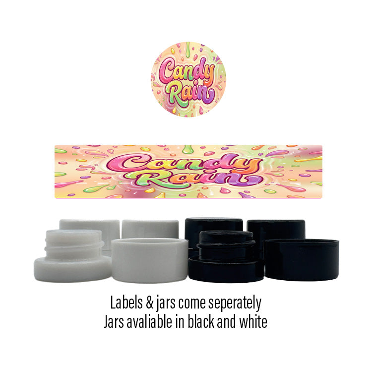 Candy Rain Side and Lid Labels with 5ml Extract Jars