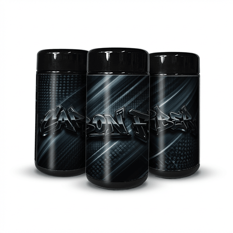 Carbon Fibre Tall 100ML / 7G Labelled Miron Glass Jars - Strain Labels