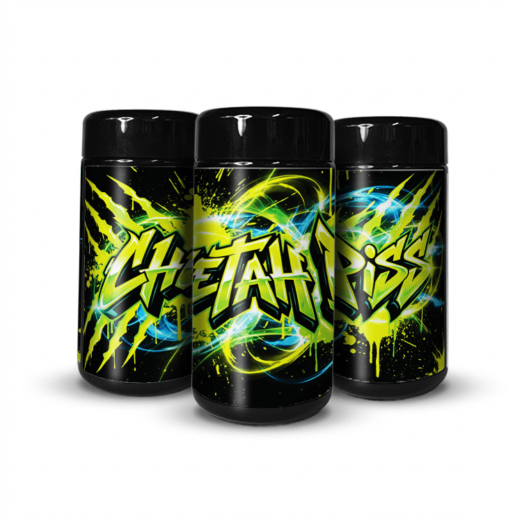 Cheetah Piss Tall 100ML / 7G Labelled Miron Glass Jars - Strain Labels