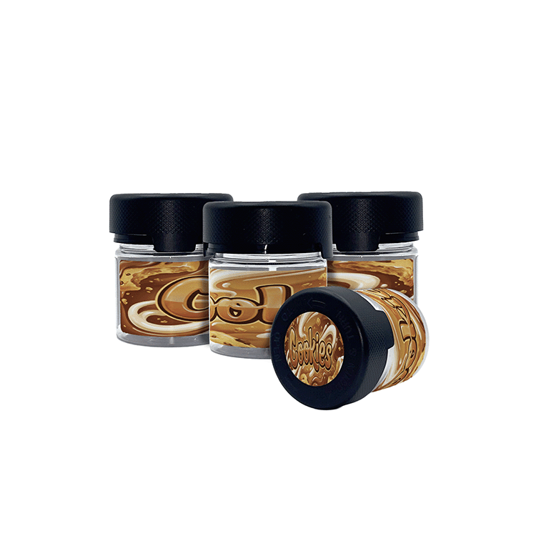 Cookies 60ml/2oz Labelled Clear Chubby Gorilla Child Proof Plastic Jars - Strain Labels