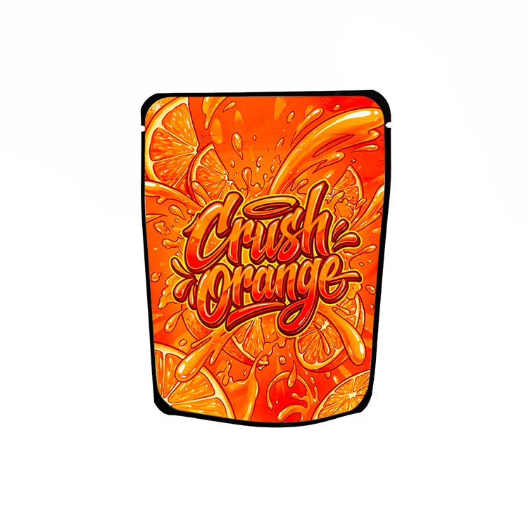 Crush Orange Labelled Mylar Bags - Strain Labels