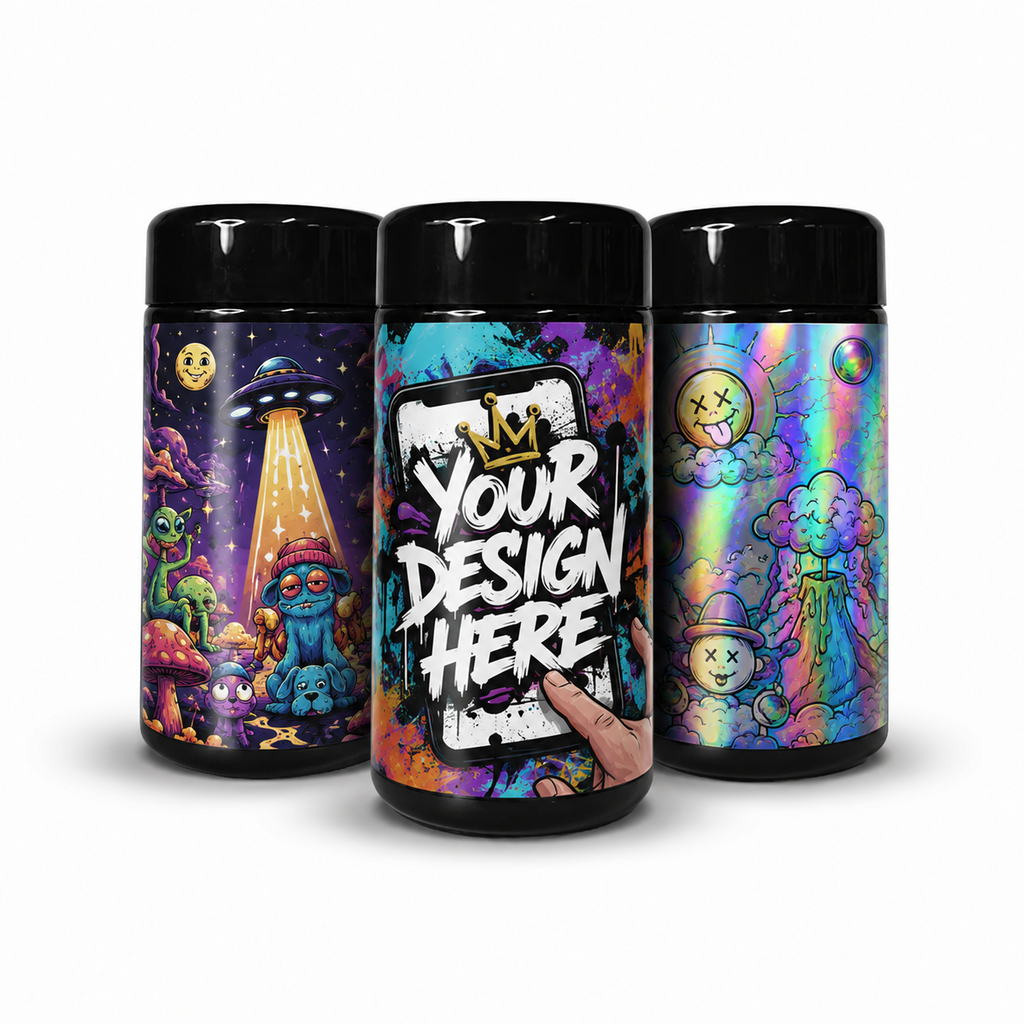 Custom Tall 100ML / 7G Labelled Miron Glass Jars - Strain Labels