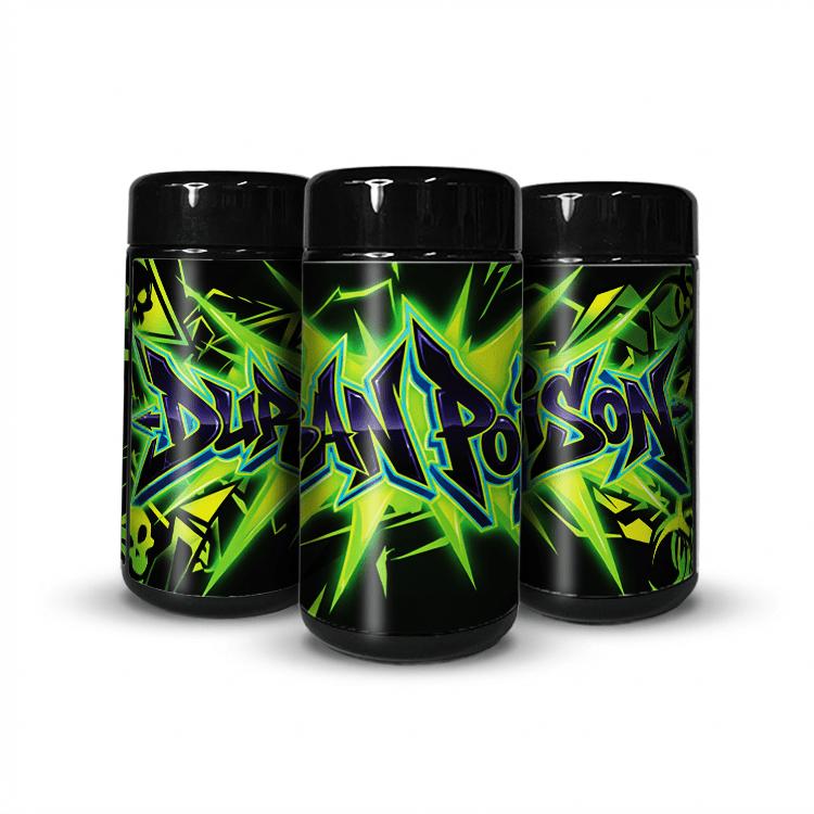 Durban Poison Tall 100ML / 7G Labelled Miron Glass Jars - Strain Labels