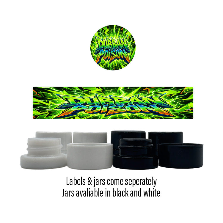 Durban Poison Side and Lid Labels with 5ml Extract Jars