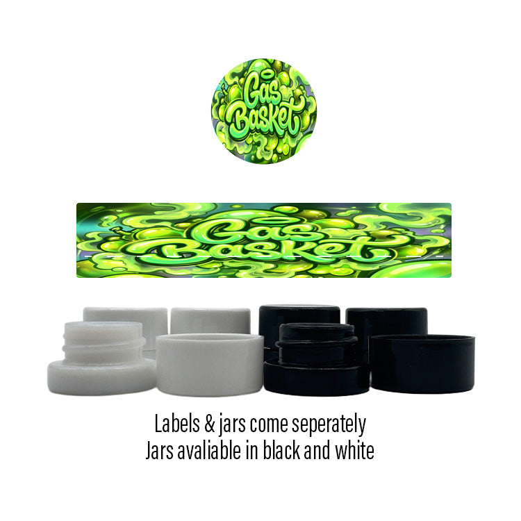 Gas Basket Side and Lid Labels with 5ml Extract Jars