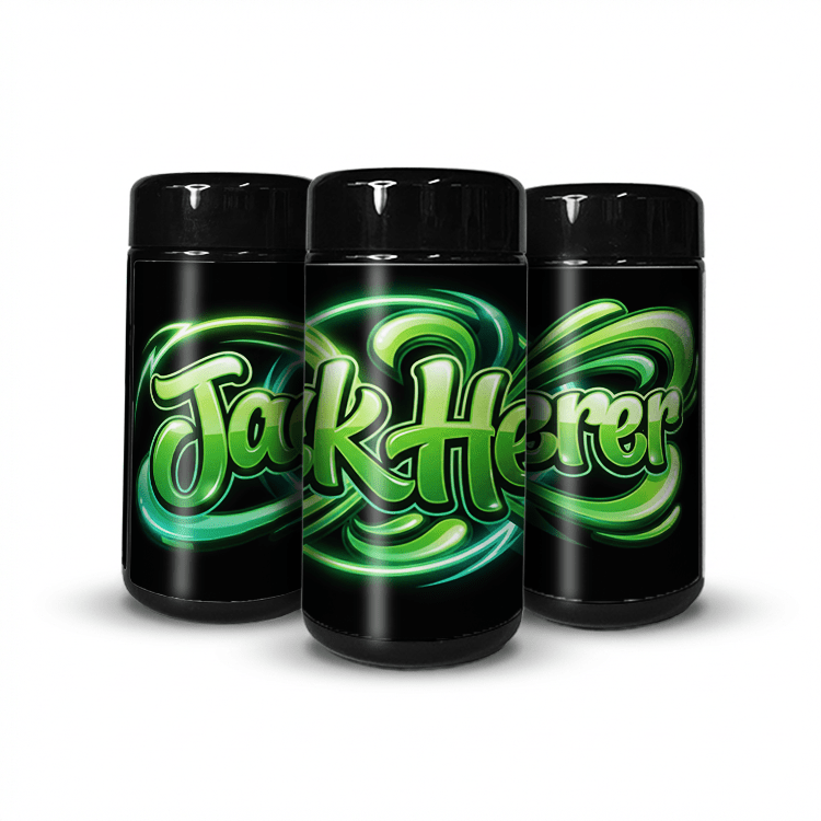 Jack Herer Tall 100ML / 7G Labelled Miron Glass Jars - Strain Labels