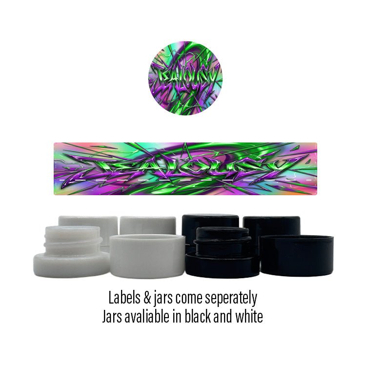 Jealousy Side and Lid Labels with 5ml Extract Jars - Strain Labels
