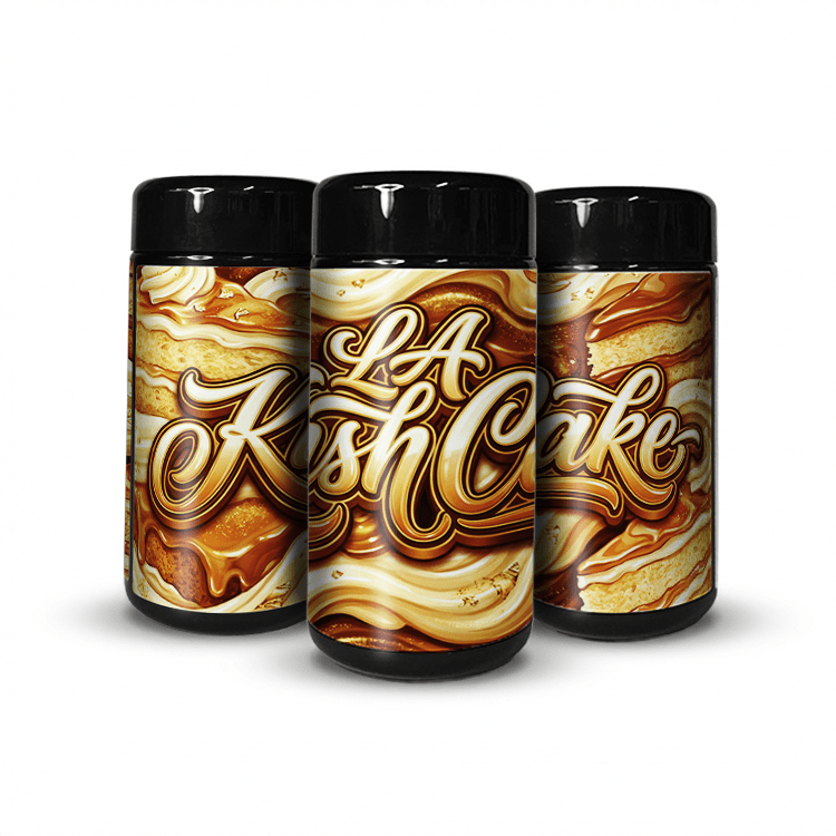 LA Kush Cake Tall 100ML / 7G Labelled Miron Glass Jars - Strain Labels