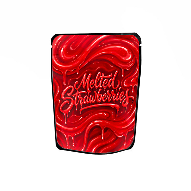 Melted Strawberries Labelled Mylar Bags