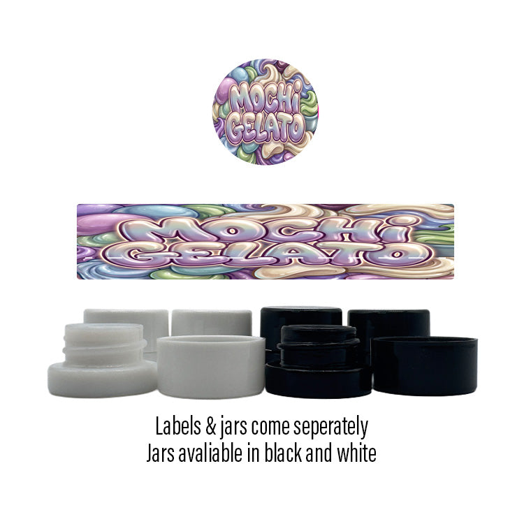 Mochi Gelato Side and Lid Labels with 5ml Extract Jars
