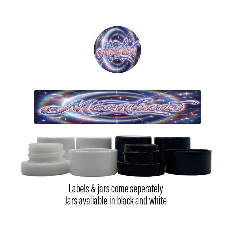 Moonbow Side and Lid Labels with 5ml Extract Jars - Strain Labels