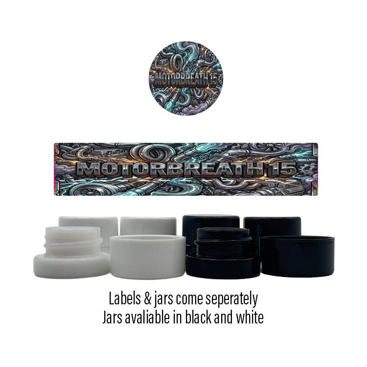 Motor Breath 15 Side and Lid Labels with 5ml Extract Jars - Strain Labels