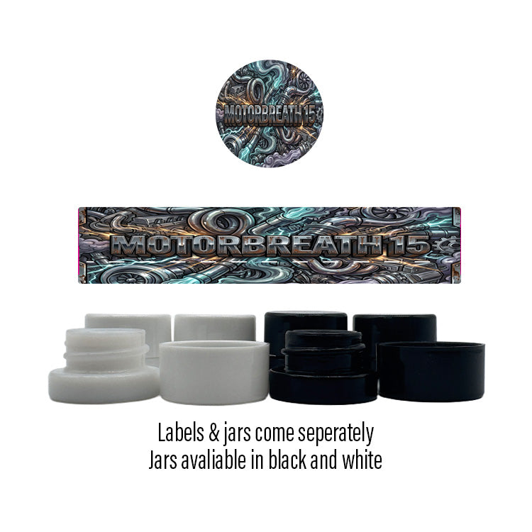 Motor Breath 15 Side and Lid Labels with 5ml Extract Jars
