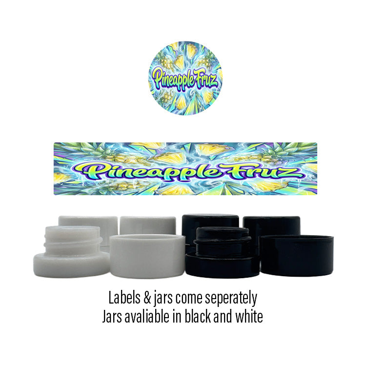 Pineapple Fruz Side and Lid Labels with 5ml Extract Jars
