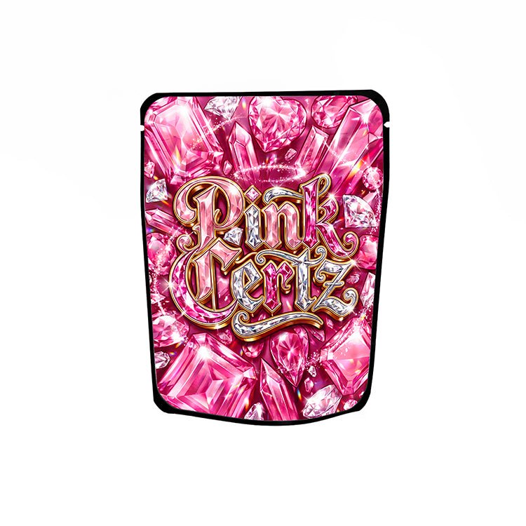 Pink Certz Labelled Mylar Bags - Strain Labels