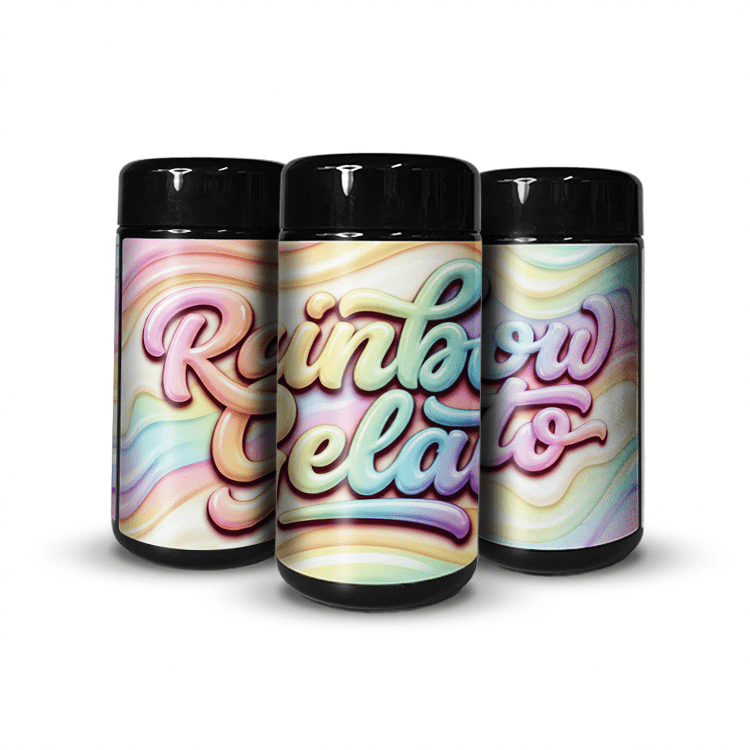 Rainbow Gelato Tall 100ML / 7G Labelled Miron Glass Jars - Strain Labels