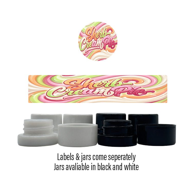 Sherb Cream Pie Side and Lid Labels with 5ml Extract Jars - Strain Labels