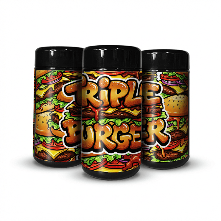 Triple Burger Tall 100ML / 7G Labelled Miron Glass Jars - Strain Labels