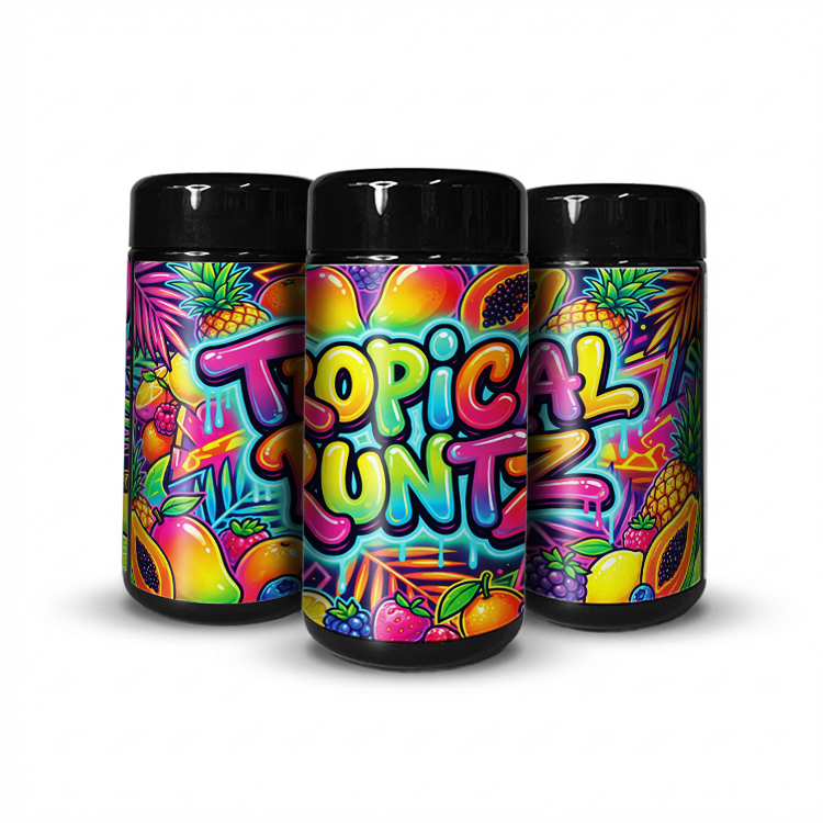 Tropical Runtz Tall 100ML / 7G Labelled Miron Glass Jars - Strain Labels