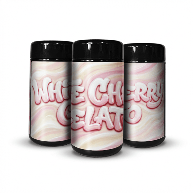 White Gelato Tall 100ML / 7G Labelled Miron Glass Jars - Strain Labels