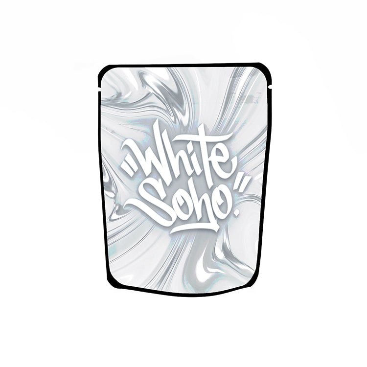 White Soho Labelled Mylar Bags - Strain Labels
