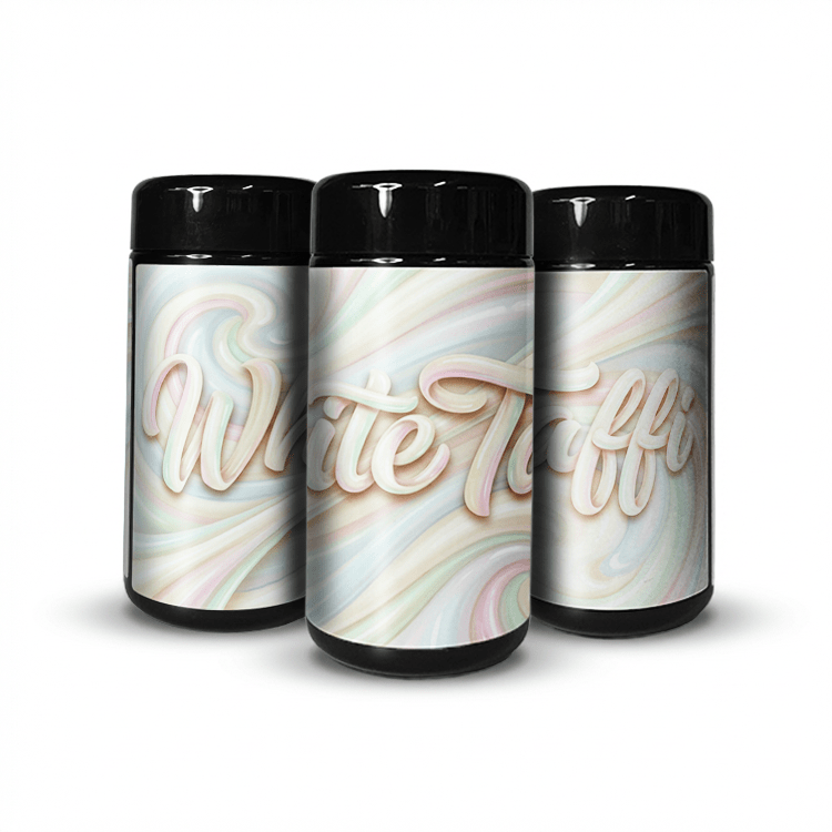 White Taffi Tall 100ML / 7G Labelled Miron Glass Jars - Strain Labels