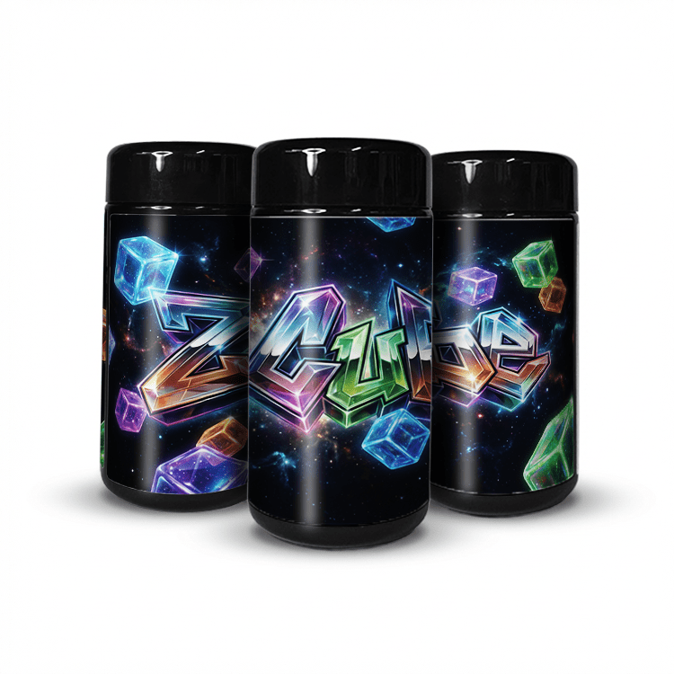 Z Cube Tall 100ML / 7G Labelled Miron Glass Jars - Strain Labels