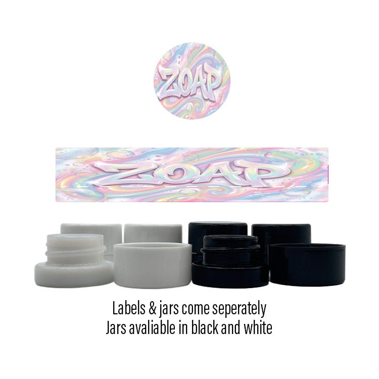 Zoap Side and Lid Labels with 5ml Extract Jars - Strain Labels