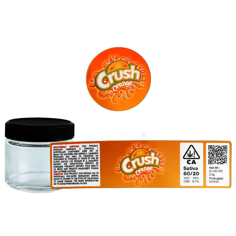 Crush Orange Glass Jars. 60ml suitable for 3.5g or 1/8 oz. Unlabelled.